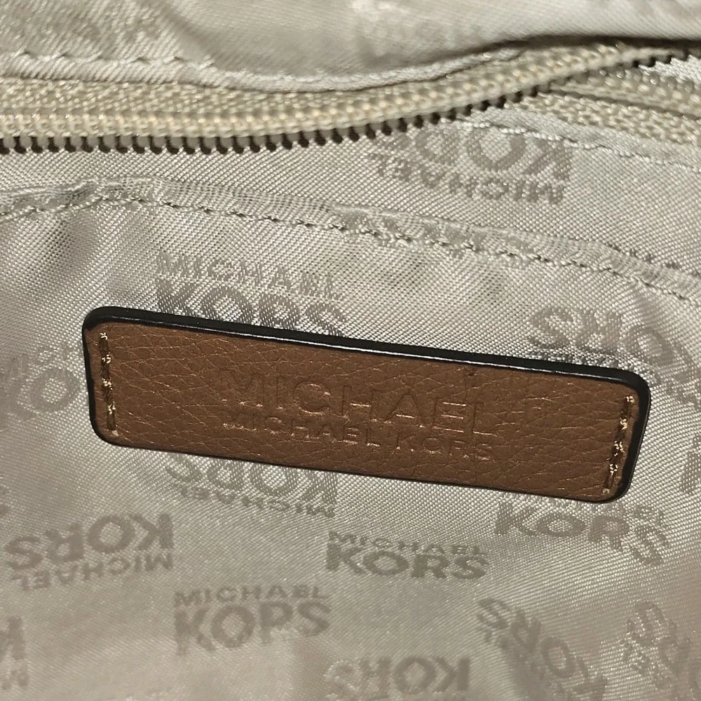 Michael Kors Fulton Crossbody Bag Pebbled Leather Luggage Tan Gold Hardware